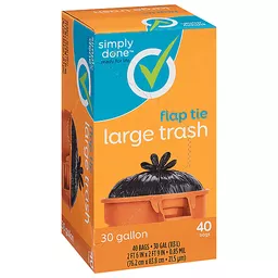 Simply Done Trash Bags, Flap Tie, 30 Gallon, Large