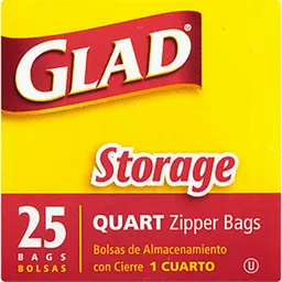 Glad® Zipper Food Storage Plastic Bags, Quart, 25 Count