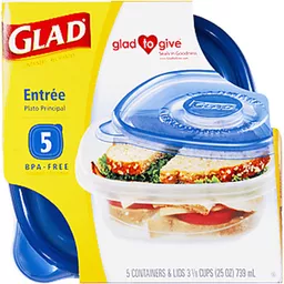 Glad Food Storage Containers, Entree, 25 Ounce, 5 Count, Utensils
