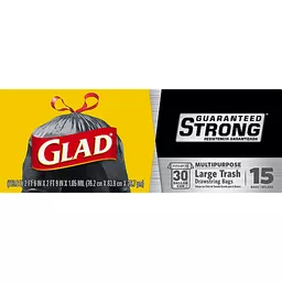 Glad® Guaranteed Strong Large Drawstring Trash Bags, 30 Gallon, 15