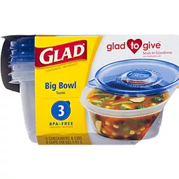 Glad Big Bowl Containers, With Lids, Round Size, 6 Cups