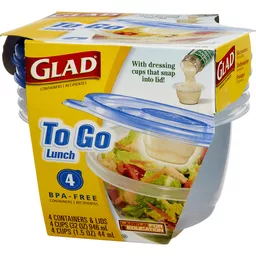 Glad Food Storage Containers - To Go Lunch Container - 32 Ounce - 4  Containers 