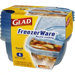 Glad FreezerWare Small Rectangle - 4 CT, Plastic Containers