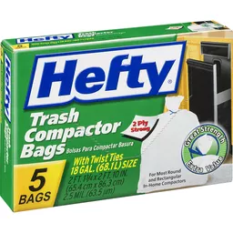 Hefty Trash Compactor Bags 18 Gallon Twist Tie [5 Bags]