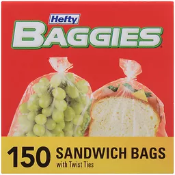 Hefty Baggies Storage Bags Sandwich Twist Tie 150 Count Sandwich