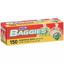 Hefty Baggies Sandwich & Storage Bags with Twist Ties 150 ct Box