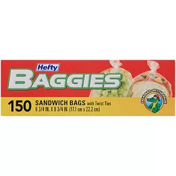 Hefty Baggies Storage Bags (Sandwich, Twist Tie, 150 Count) Sandwich  Vintage