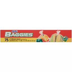Hefty Baggies Gallon Storage Bags With Ties 75 Ct Box, Plastic Bags