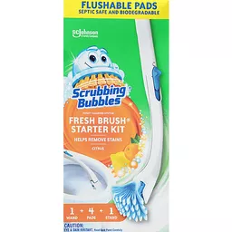 Scrubbing Bubbles Fresh Brush Starter Kit, Citrus - Toilet Cleaning System  with Flushable Pads (19 Inch Handle, 4 Pads and 1 Stand)