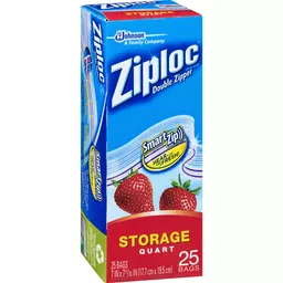 Ziploc Brand Storage Quart Bags with Grip 'n Seal Technology, 25 Count