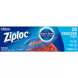 Ziploc® Brand Freezer Bags With Grip 'N Seal Technology, Pint, 20 Count, Plastic Bags