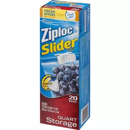 Ziploc Slider Storage Bags, Clear, 1 Quart - 20 count