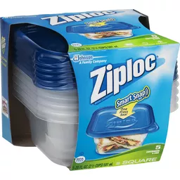 Ziploc Smart Snap Seal Containers and Lids, Square, Small, 2.5