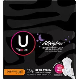 U by Kotex AllNighter Ultrathin Overnight Pads with Wings 24 ea, Shop
