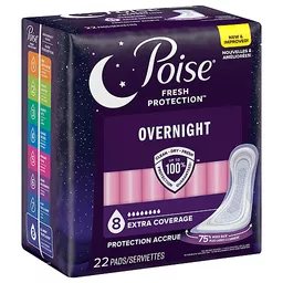 Poise Incontinence Pads for Women, 8 Drop, Overnight Absorbency