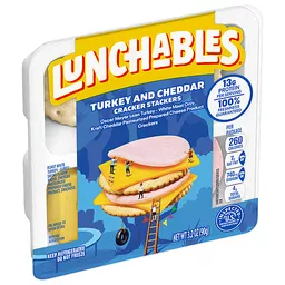 Lunchables Turkey and Cheddar Cracker Stackers 3.2 oz. Tray - 16/Case