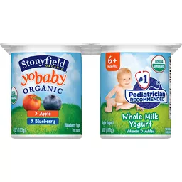 Stonyfield Organic YoBaby Whole Milk Baby Yogurt Cups, Apple & Blueberry, 6  Ct - Stonyfield