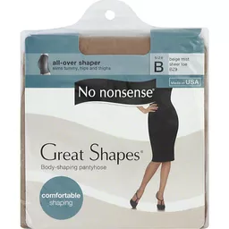 No Nonsense Great Shapes Pantyhose, All-Over Shaper, Sheer Toe, Size B,  Beige Mist, Clothing