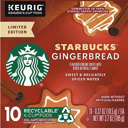 Starbucks Limited Edition K-Cup Pods Ground Gingerbread Coffee 10 - 0.37 Oz  Ea, K-Cups & Pods