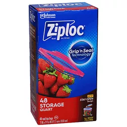 Ziploc Easy Open, Storage 1 Quart 48 Count Grip N Seal Technology Bags