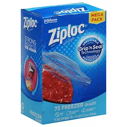 Ziploc Quart Food Storage Freezer Bags, New Stay Open Design with Stand-Up  Bottom, Easy to Fill, 75 Count