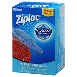 Ziploc Brand Freezer Bags with New Stay Open Design, Quart, 75