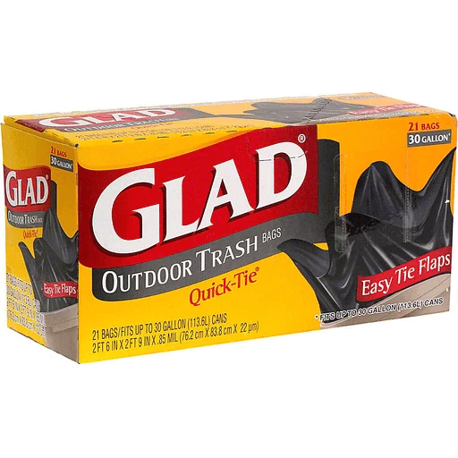 Glad Quick-Tie Outdoor Trash Bags, Easy Grip Flaps, 30 Gallon, Trash Bags