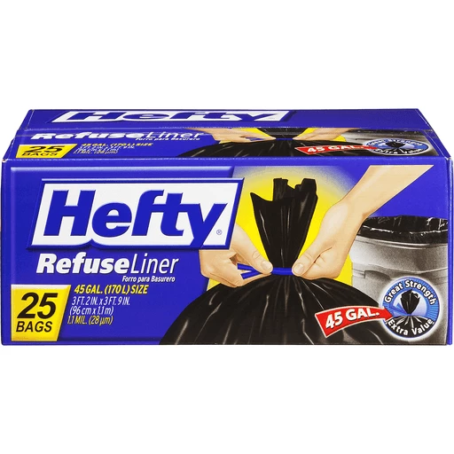 Hefty Clean-Up Bags, Heavy Duty, Refuse Liner, 45 Gallon 25 ea, Trash Bags