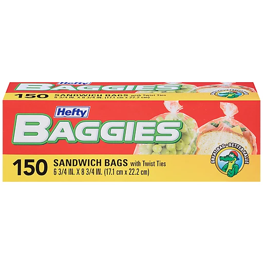 Hefty Baggies Sandwich Bags, with Twist Ties - 150 bags