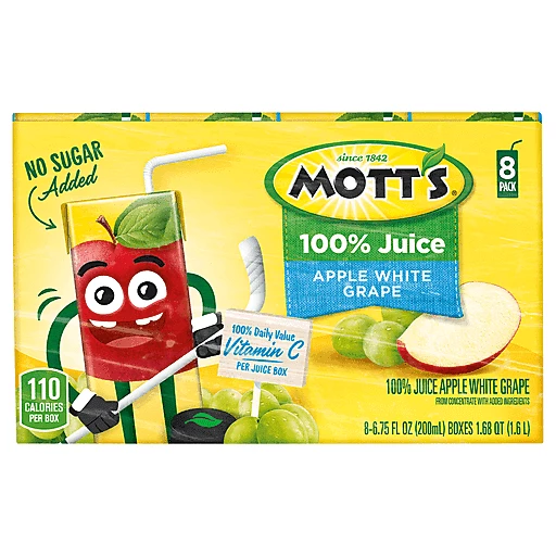 Mott's 100% Juice, Apple White Grape, 8 Pack 8 Ea | Juice Boxes 