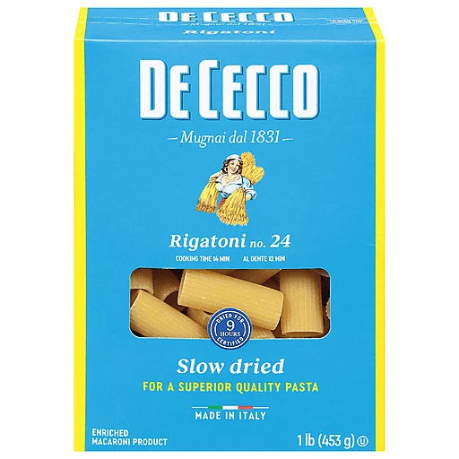 De Cecco Pasta, Rigatoni No. 24 1 Lb, Tubes & Shells