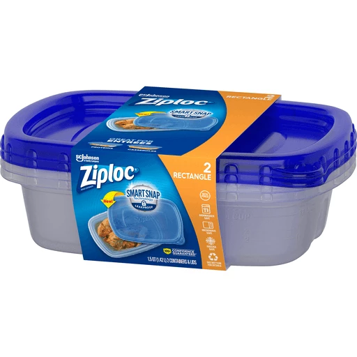Ziploc Containers & Lids, Rectangle, 1.5 Quart 2 ea, Shop