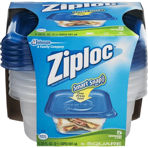 Ziploc Smart Snap Seal Containers and Lids, Square, Small, 2.5 Cups, Plastic  Containers