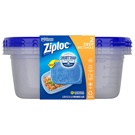 Ziploc Containers & Lids, Deep Rectangle, 2.25 Quarts 2 Ea, Food Storage  Containers