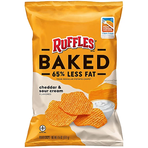Ruffles Potato Crisps, Cheddar & Sour Cream Flavored, Baked