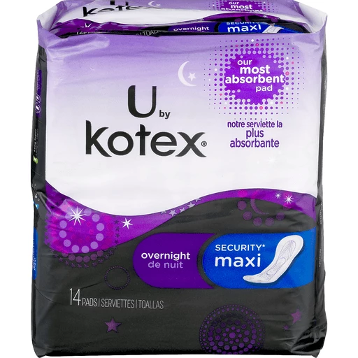 U by Kotex Security Maxi Feminine Pads with Wings, Extra Heavy Overnight  Absorbency, Unscented, 12 CT
