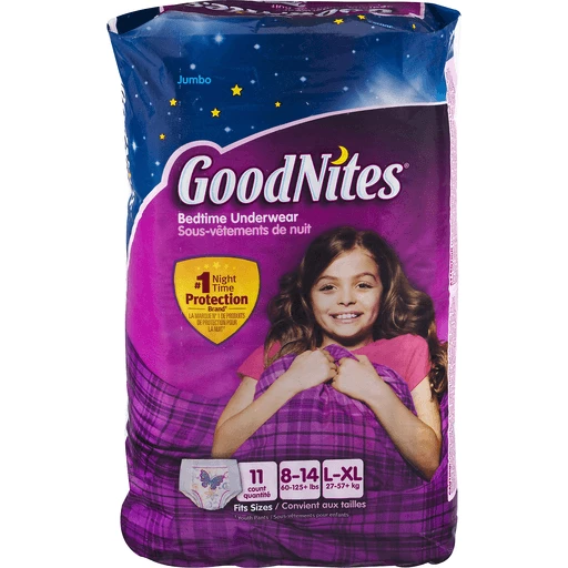 Good Nites Nighttime Girls L/Xl (60 125+ Lbs) Underwear 11 Ea, Diapers &  Training Pants