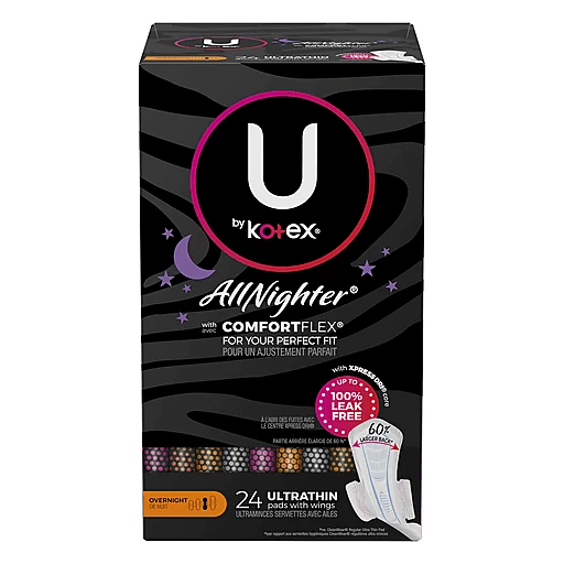U by Kotex AllNighter Ultrathin Overnight Pads with Wings 24 ea, Shop