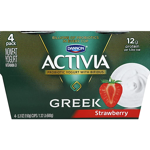 Activia Probiotic Nonfat Greek Yogurt, Strawberry, 5.3 oz., 4 Pack, Kids