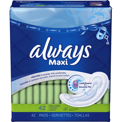 Always Maxi Daytime Pads without Wings, Size 2, Long, Unscented