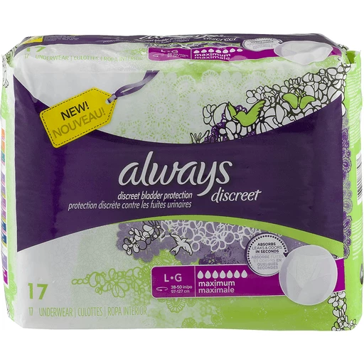 Always Underwear, Maximum, Lightly Scented, L 17 ea, Incontinence