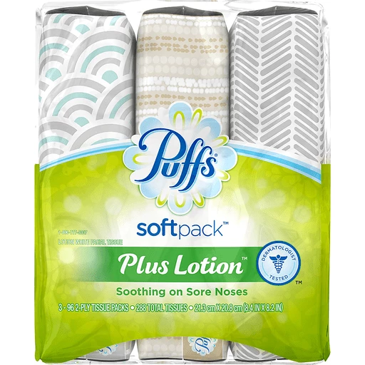 Puffs Plus Lotion Facial Tissue, White, Lotion