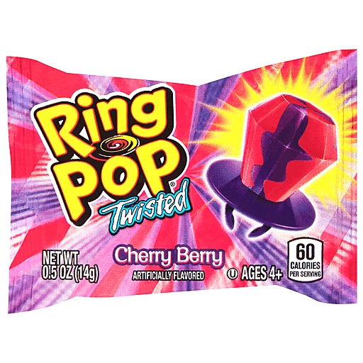 Ring Pop Candy, Cherry Berry, Twisted 0.5 oz, Packaged Candy