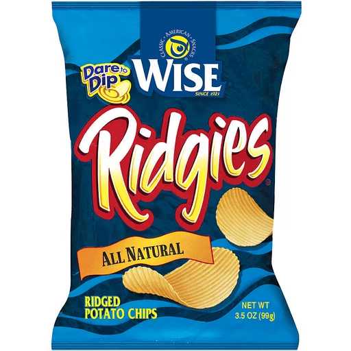 Wise Ridgies All Natural Potato Chips 3.5 Oz Bag, Chips, Crisps, Pretzels
