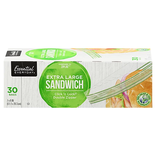 Essential Everyday Sandwich Bags, Double Zipper, Extra Large