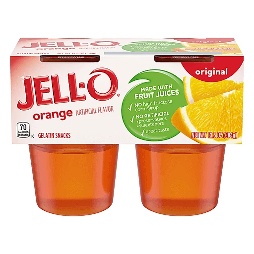 Jell-O Original Orange Artificially Flavored Ready-to-Eat Gelatin Snack Cups,  4 Ct Cups, Refrigerated Jello & Pudding