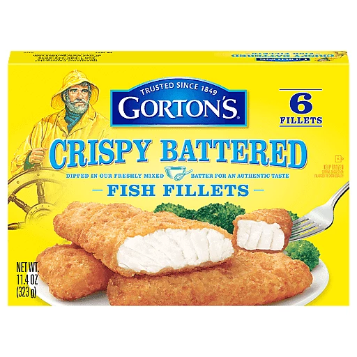 Gorton's Crispy Battered Fish 100% Whole Fillets, Wild Caught Fish, Frozen,  6 Count, 11.4 Ounce Resealable Bag, Seafood