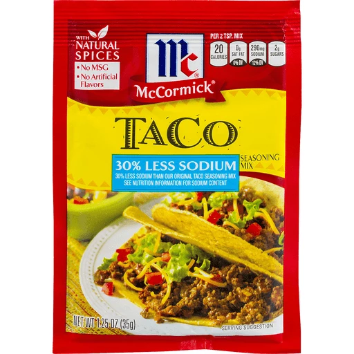 McCormick 30% Less Sodium Mild Taco Seasoning Mix, 1 oz