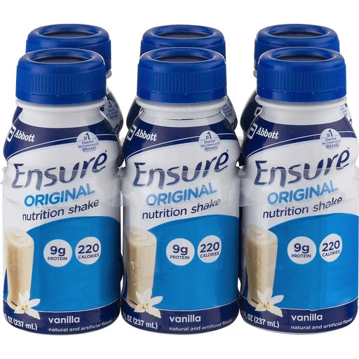 Ensure Original Nutrition Shake With 9 Grams of Protein, Meal Replacement  Shakes, Vanilla, 8 Fl Oz, 6 Count, Drinks & Shakes