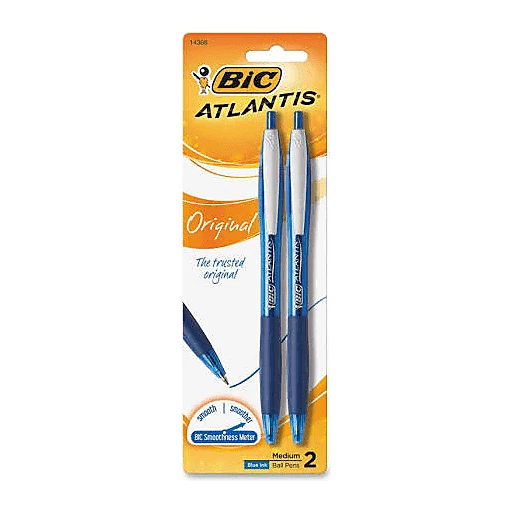 BiC Atlantis Medium Trusted Classic Blue Ball Pens 2 ea, School Supplies